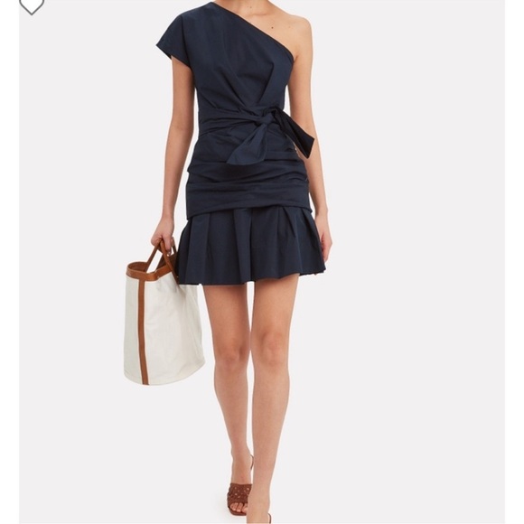 Derek Lam 10 Crosby One Shoulder Poplin Dress - Picture 1 of 12